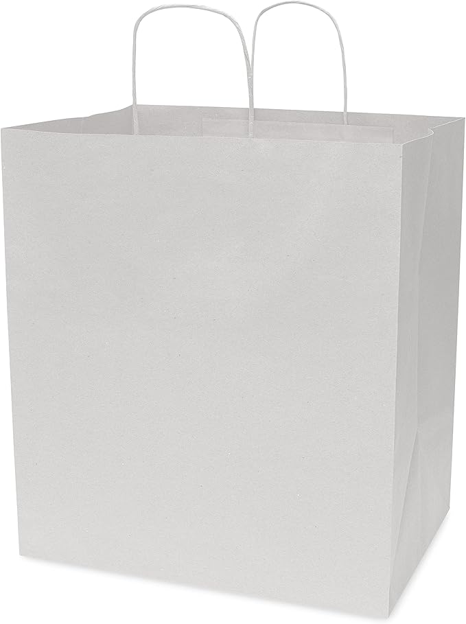 Prime Line Packaging White Gift Bags, Kraft Paper Bags Large with Handles for Small Business, Boutiques, Merchandise, Party Favors, Bulk, 14x10x16.5, 50 Pack