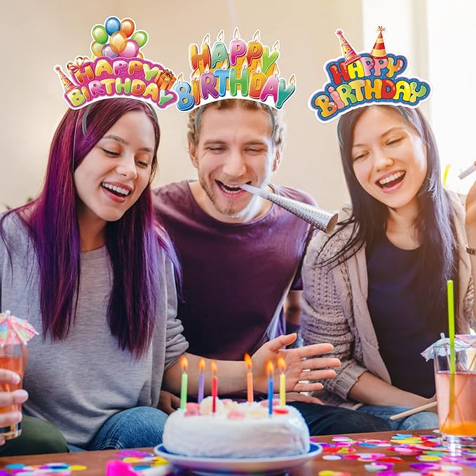 KKBES Happy Birthday Headbands, Paper Birthday Party Hats, 3 Patterns for Children and Adults Celebrating Birthdays