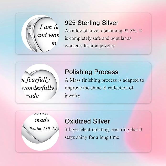 Bible Family Mom Wife Love Heart Dangle Charm 925 Sterling Silver Charms fits Bracelets and Necklace Pendant Bead Charms Jewelry Present for Women Family Friends