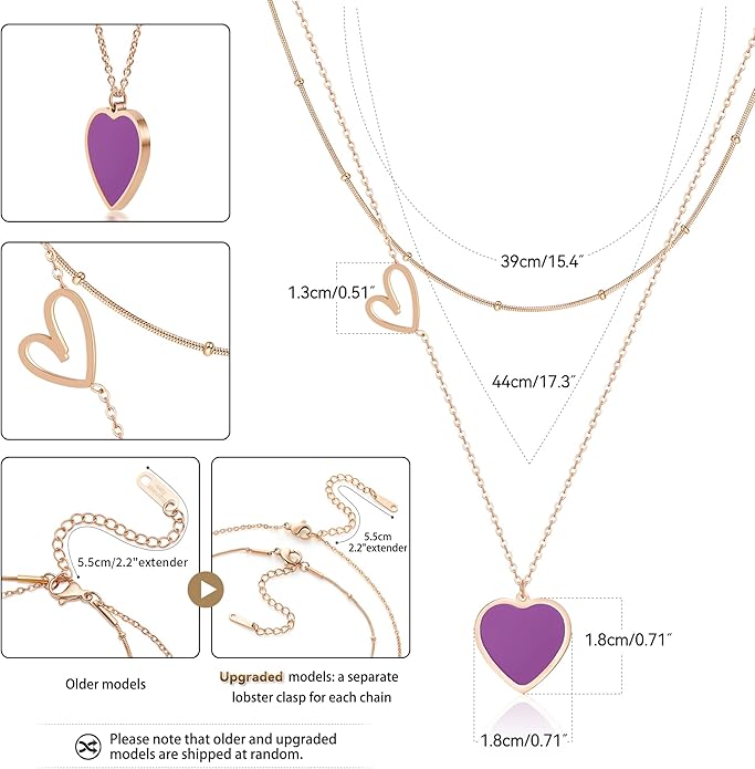 Linawe Layered Choker Heart Pendant Necklace for Women Trendy, Gold/Silver/Rose Gold Chain Stainless Steel Stacked Necklaces, Double Heart Necklace Y2K Preppy Jewelry
