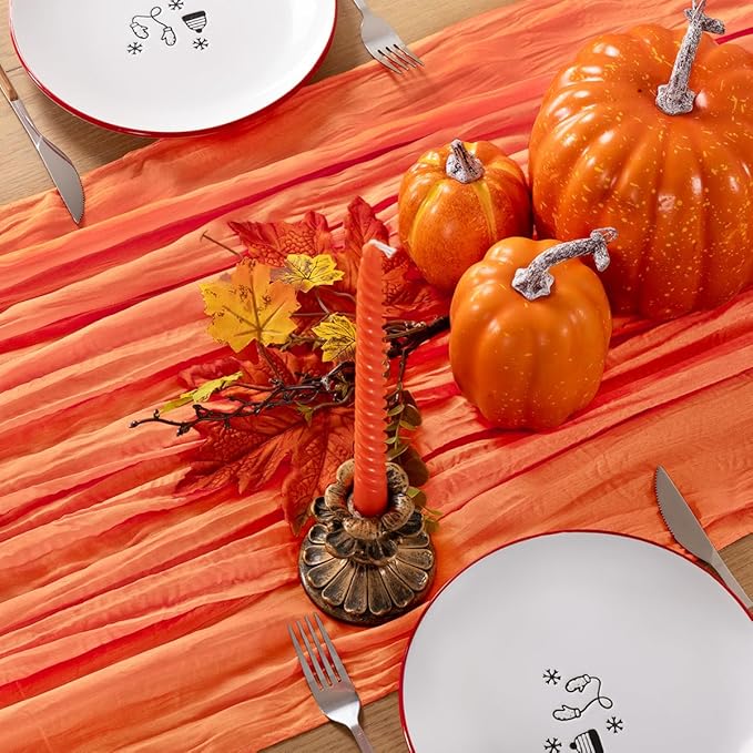 Fall Table Runner Orange Cheesecloth Table Runner 10FT Farmhouse Table Runners 120 Inches Table Decor Thanksgiving Dining Room Centerpiece Wedding Boho Baby Shower Birthday