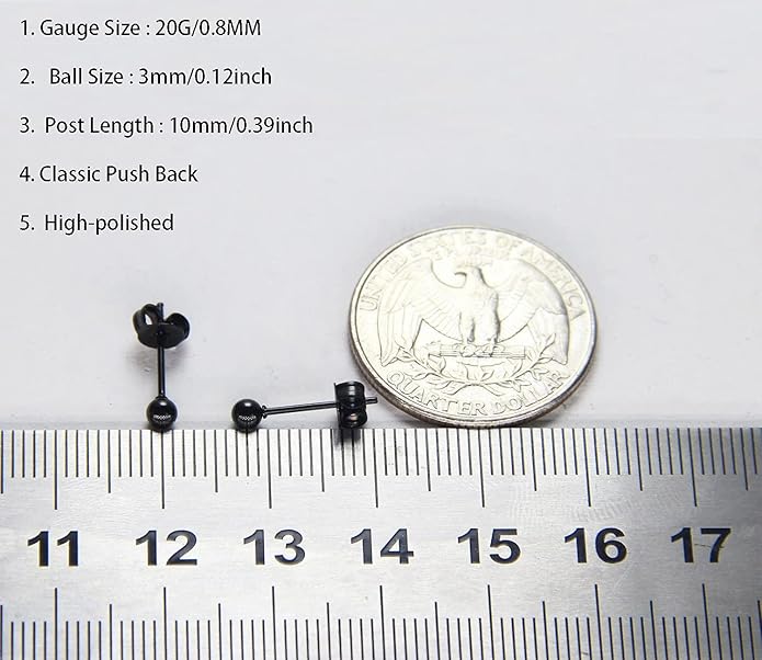14K Gold Filled Polished Small CZ Pearl Ball Stud Earrings Set for Women Men 20G Surgical Steel Hypoallergenic Piercing Studs for Sensitive Ear, Pack of 6 Pairs