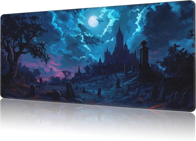 Mouse Pad Large Gothic Graveyard Non-Slip Game Desk Mat with Stitched Edge Laptop Keyboard Desk Pad for Work Home Gaming (35.4 x 15.7 Inches)