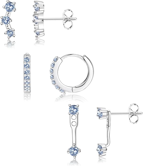 FIASASO 3 Pairs 925 Sterling Silver Hypoallergenic Earrings for Women Trendy - 14K Gold Plated Stud Hoop Cartilage Earrings Set Small Earring Stacks for Sensitive Ears Non Tarnish Dainty Silver Earring