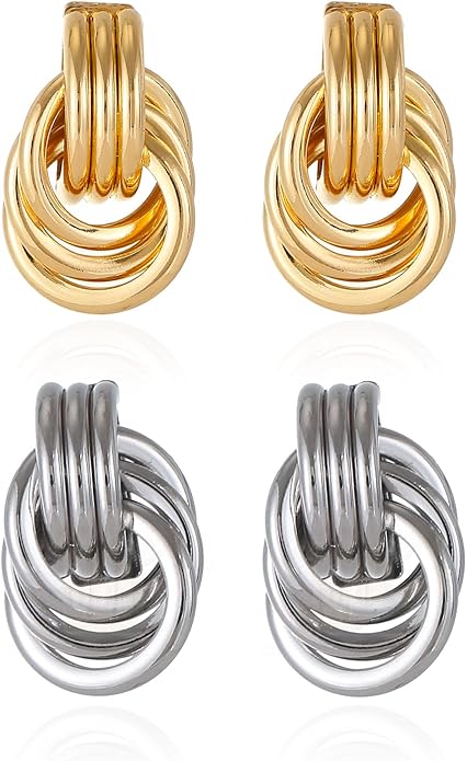 Gold/Silver Statement Geometric Earrings for Women Chunky Gold Knot Link Drop Dangle Earrings Trendy Jewelry Gift
