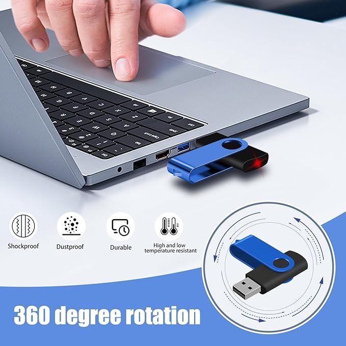 EASTBULL Flash Drive Bulk 2GB USB 100 Pack with Lanyards USB 2.0 Thumb Drive Bulk Memory Stick Swivel Pen Drive for Storage and Backup 2 GB 100 Pack, Blue