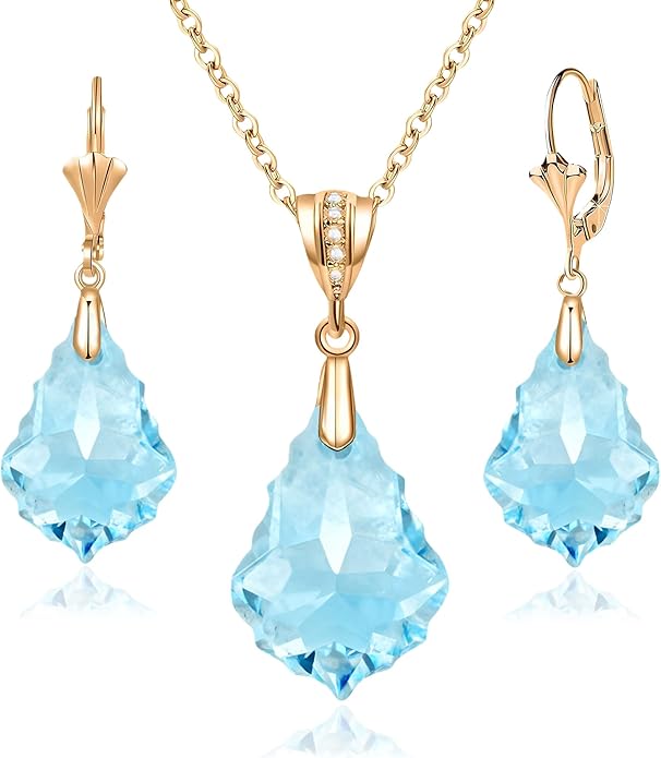 EVEVIC Austrian Crystals Baroque Pendant Necklace Earrings for Women 14K Gold Plated Hypoallergenic Leverback Drop Dangle Earrings Jewelry Set