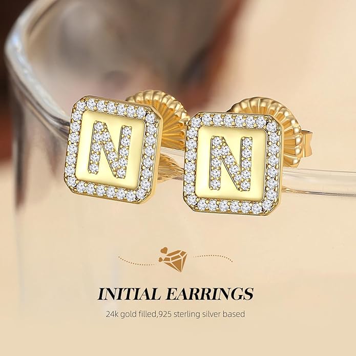 Gold Earrings for Women 24K Gold Filled Initial Earrings for Women S925 Earrings Gifts for Her