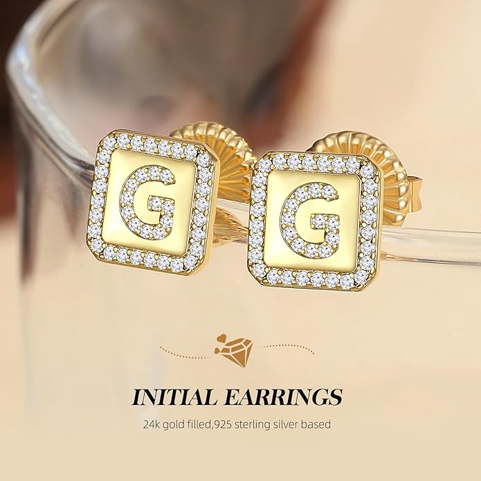 Gold Earrings for Women 24K Gold Filled Initial Earrings for Women S925 Earrings Gifts for Her