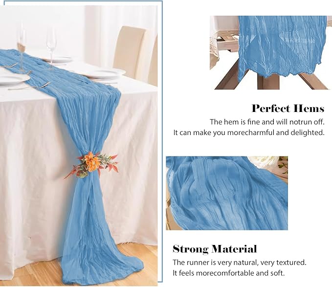 2 Pack 10 Ft Cheesecloth Table Runner Baby Blue Gauze Long Table Runners Boho Gauze Cheese Cloth Table Runner Rustic Sheer Runner for Wedding Party Table Decor ( 35 x 120 Inch )