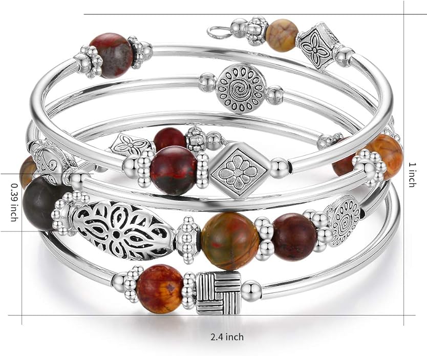BULINLIN Layered Wrap Bangle Turquoise Bracelet - Bead Bracelet with Natural Agate Stone, Gifts For Women