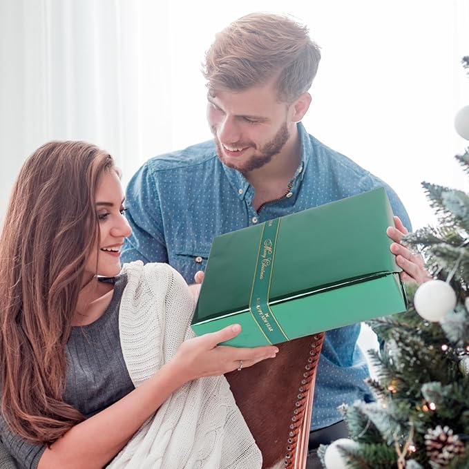 NESCCI Dark Green Metallic Wrapping Paper, Solid Color Paper-2 Roll,17 Inches X 32.8 Feet Per Roll,Gift Wrapping Paper,Perfect for Wedding,Valentine's Day, Birthday,Baby Shower,DIY Bouquet