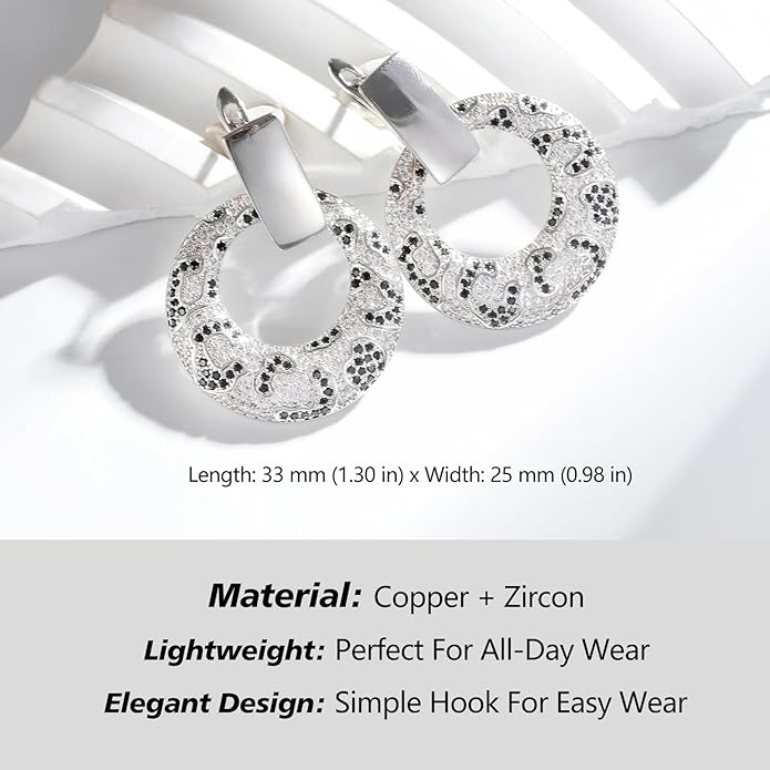 Rose Gold Hoop Earrings for Women, 925 Silver-Plated Thickened Hypoallergenic Earrings, CZ Black Gemstone-Inlaid Earrings - Women's Fashion Jewelry