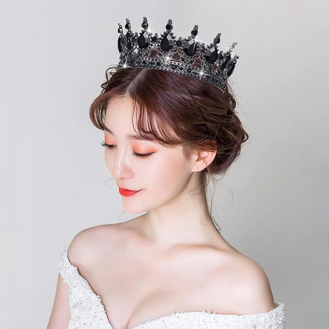 Queen Crown Rhinestone Wedding Crowns and Tiaras for Women Costume Party Hair Accessories Princess Birthday Crown Crystal Bridal Crown (Black & Crown)