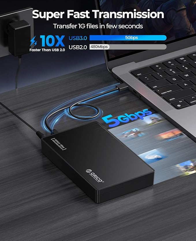 ORICO USB 3.0 External Hard Drive Enclosure for 3.5/2.5 Inch SATA Hard Drives/SSD Up to 20 TB, 3.5'' Tool-Free HDD Enclosure with 12V/2A Power Supply and UASP Acceleration (3588US3)