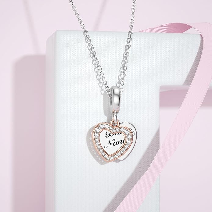 JIAYIQI Mother Sister Daughter Wife Charms Fit Charms Bracelet Necklace with Double Heart Love Charms 925 Sterling Silver Beads for Women Jewelry
