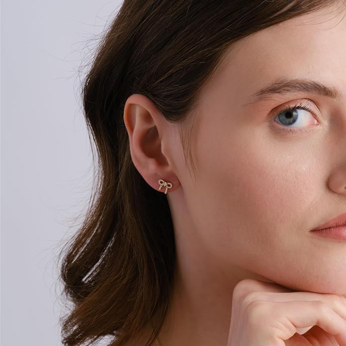 14K Yellow Gold Vermeil Earrings for Women, Hypoallergenic 925 Sterling Silver Minimalist Dainty Jewelry, CZ Accent Stud Hoop & Dangle Earrings, Gift for Her