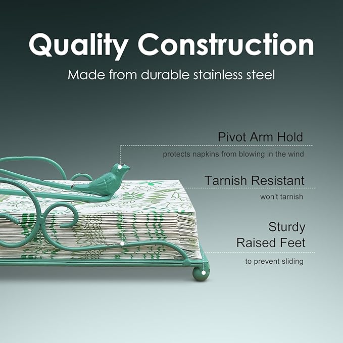 Flat Metal Napkin Holder for Table, Farmhouse Green Napkin Holder for Kitchen, Restaurant, Home, Bar & Table Decor