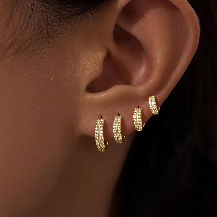 Small Gold Huggie Hoop Earrings Set for Women Men Hypoallergenic 14K Plated Stack Cartilage Earrings, Multiple Piercing Lightweight Mini Thin Cute Dainty Trendy Jewelry Set Christmas Gifts for Women