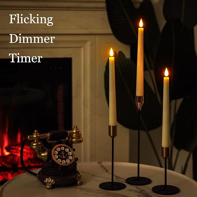 Homemory Waxy Flameless Taper Candles (2 PCs) with Remote, LED Flickering Classic Tall Candles - Ivory, 9.6 inches, Ideal for Home, Wedding, Party