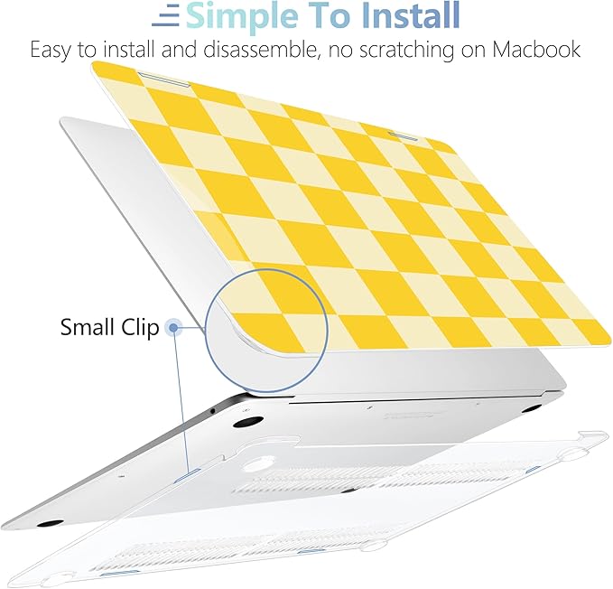 MEEgoodo for MacBook Air 13 inch Case 2021 2020 2019 2018 Released A2337 M1 A2179 A1932 with Touch ID, Plastic Hard Shell & Keyboard Cover Compatible with MacBook Air Case 13.3, Yellow Squares