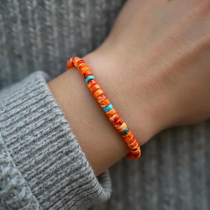 Puka Shell Bracelet Boho Adjustable Orange Beaded Surfer Anklet Handmade Natural Shell Jewelry Unisex Men Women Everyday Versatile Hawaiian Style