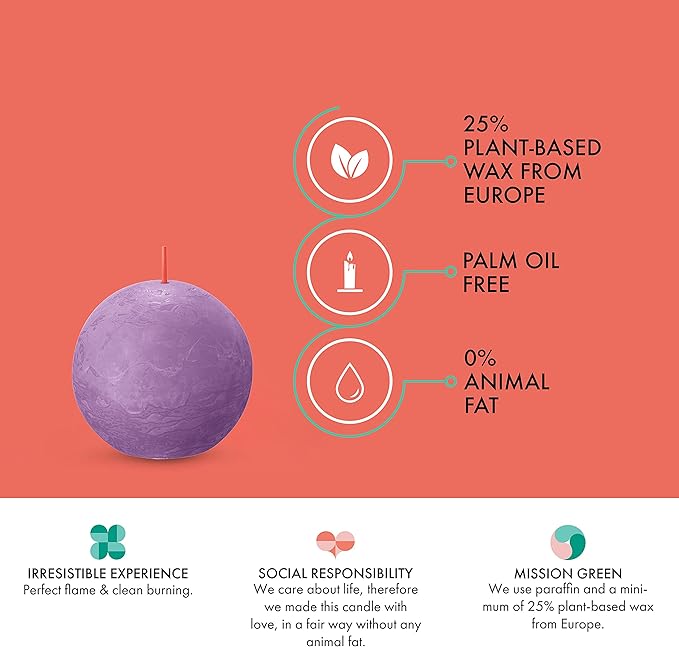 BOLSIUS 3 Pack Vibrant Violet (Purple) Rustic Ball Pillar Candles - 3 Inch - Premium European Quality - Includes Natural Plant-Based Wax - Unscented Dripless Smokeless 25 Hour Party Décor Candles