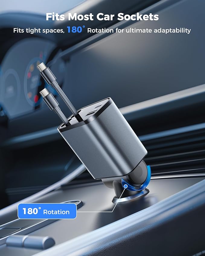 [2024 Upgraded] 4 in 1 Retractable Car Charger, SUPERONE Smaller Fast Car Phone Charger 69W with Cord, USB C and iPhone Car Charger Adapter, Compatible iPhone 15/15 Pro Max/14/13/12/11, Sumsung