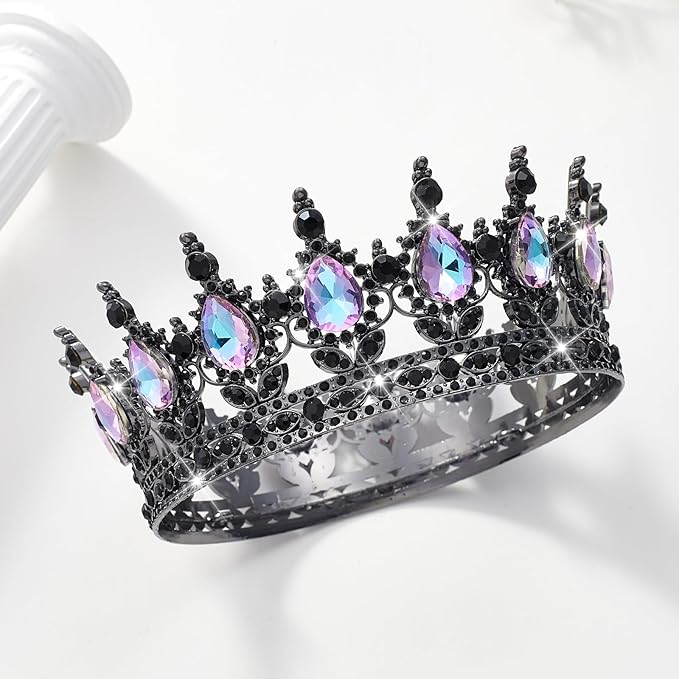 Queen Crown Rhinestone Wedding Crowns and Tiaras for Women Costume Party Hair Accessories Princess Birthday Crown Crystal Bridal Crown (Black Moonlight Purple)