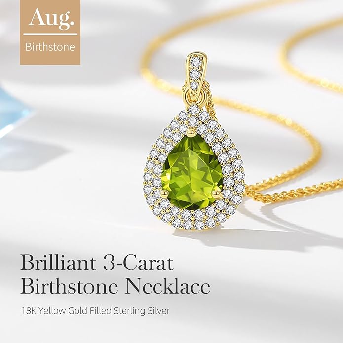 Valentine's Day Gift for Wife/Her-18K Gold Plated Teardrop Birthstone Necklace- with Light-Up Gift Box,Jewelry for Women,Anniversary Birthday Gifts for Women Her Wife Girlfriend Mom,Womens Jewelry
