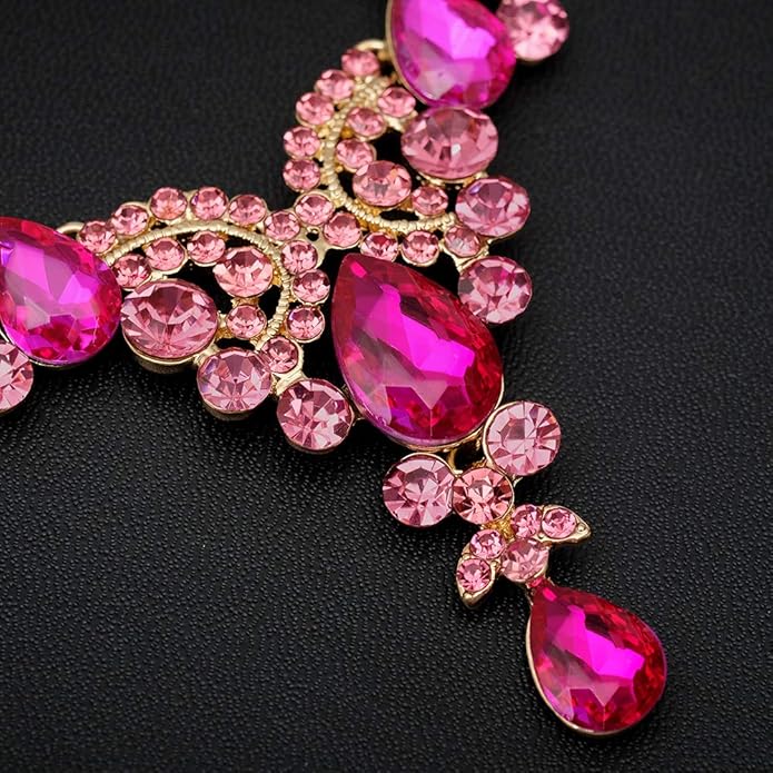 CSY Elegant Crystal Necklace Earrings Bracelet Ring Bridal Wedding Party Costume Jewelry Sets for Brides Women