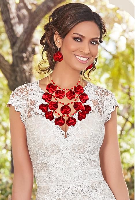 Flower Petal Necklace Earrings Set Layered Statement Beaded Jewelry Set for Women Summer Necklace Earrings