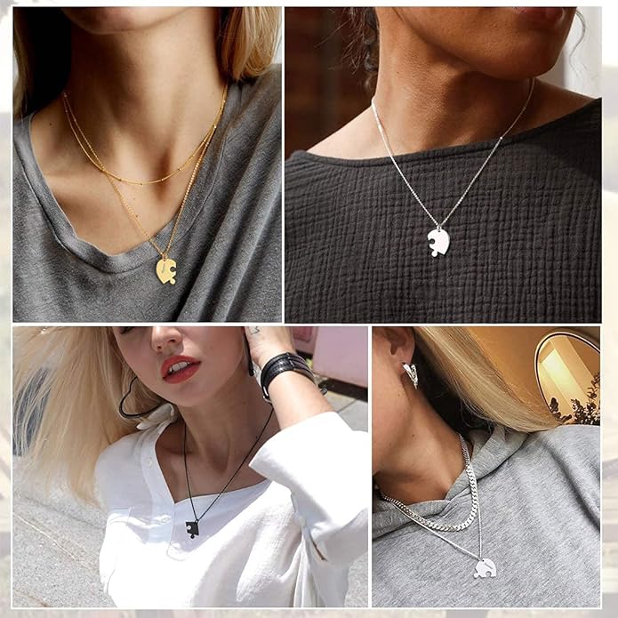 FindChic Personalized Matching BFF Necklace for 2/3/4/5/6 Puzzle Name Heart Pendant Stainless Steel Couple Necklace Set Customized Necklaces for Teen Girls