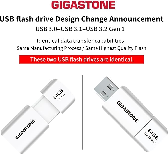 GIGASTONE 64GB Flash Drive (10 Pack) Z60 USB 3.2 Gen 1, 100MB/s Ultra Fast, Retractable Capless Slider Design, Data Storage, Backup for PC/Mac/TV/Car Audio, USB 2.0/3.0/3.1 Compatible