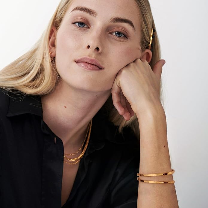 PERNNLA PEARL Dainty Gold Bar Bracelet for Women Simple Delicate Thin Cuff Bangle Hook Bracelet 18K Gold Plated Handmade Minimalist Jewelry