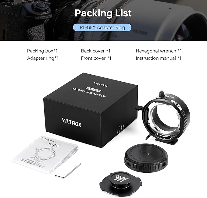 VILTROX PL-GFX Lens Adapter, Lens Converter Ring Camera Lens Mount Adapter Ring Compatible with PL Lens to Fuji G Mount GFX Cameras Fuji GFX100S,GFX100,GFX50R,GFX50S,GFX50S II/PL-GFX Pro