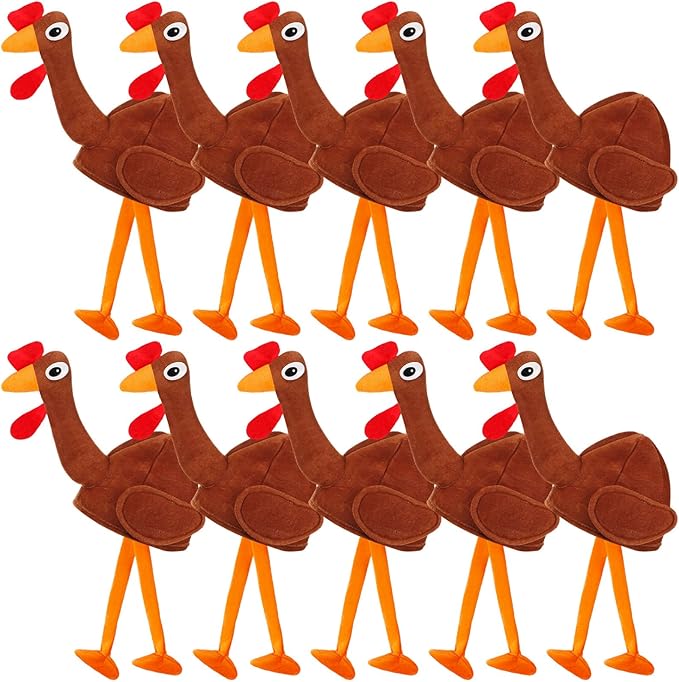 Hanaive 10 Pieces Thanksgiving Turkey Hats Bulk for Adults Turkey Costume for Dress-up Party Plush Turkey Hat Party Supplies