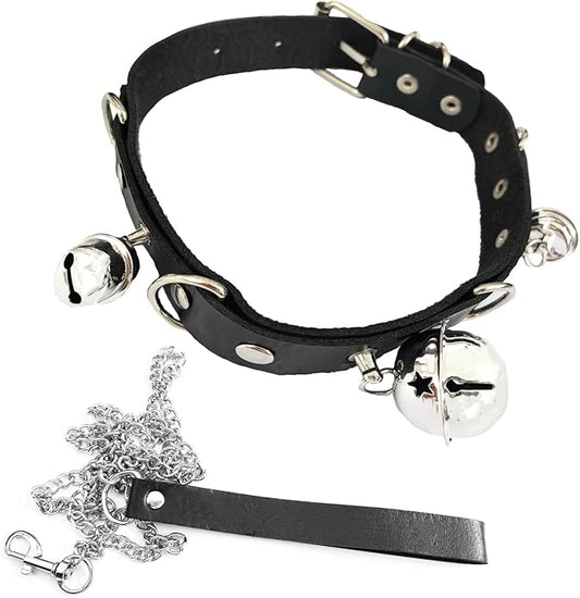 Gothic Heart Pendant Choker Necklace with Chain, Black Leather Collar, Silver Metal Hardware