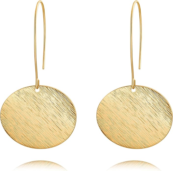 SOFYBJA Dainty 18K Gold Plated Disc Ball Triangle Sunburst Drop Earrings Long Dangle Lightweight Handmade Earrings Jewelry