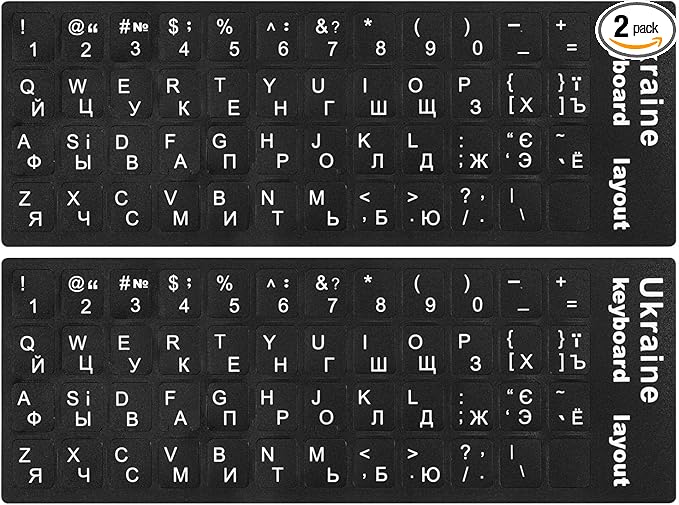 (2PCS) Ukrainian Keyboard Stickers, Ukraine Keyboard Letters Replacement Sticker with White Letter/Black Background, Cyrillic Russian Belarus Keyboard Stickers for Computer Laptop Notebook Desktop
