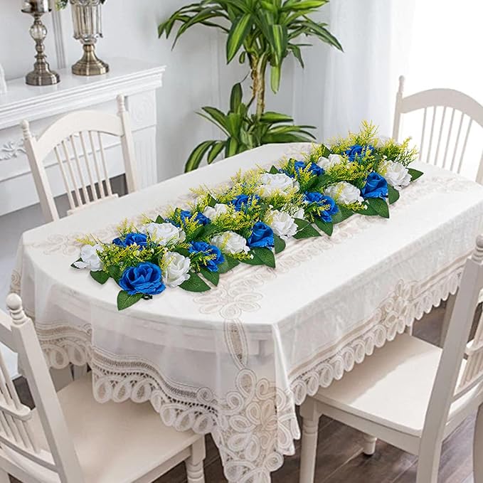VEVOR Flower Ball Arrangement Bouquet 10 PCS, 19.6 x 8.6 Inch Artificial Flower Balls Wedding Table Centerpieces, Faux Rose Arrangements for Wedding Centerpiece Home Decoration, Blue and White Roses