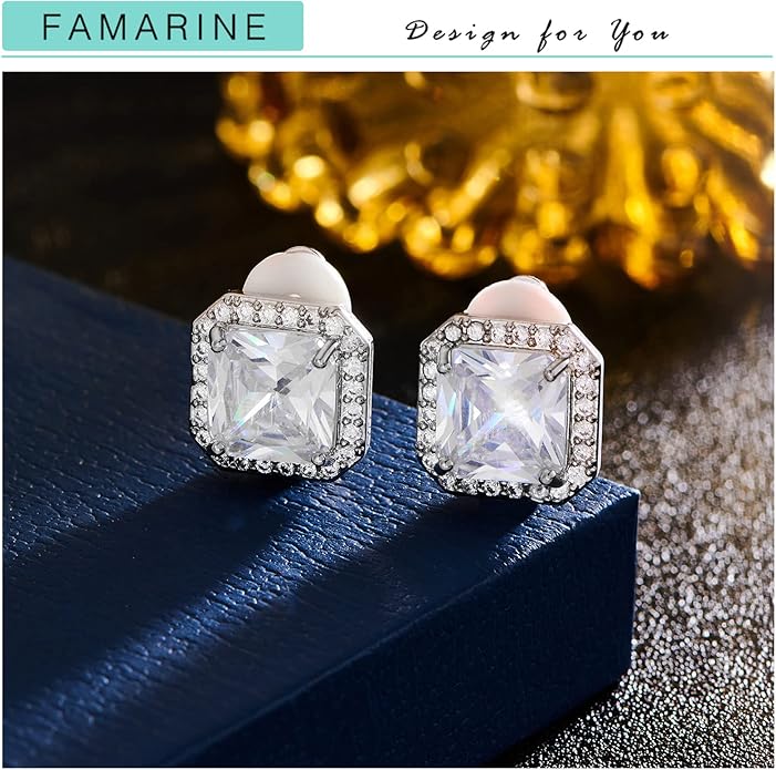FAMARINE CZ Clip on Earrings for Women Clip Earring Non-pierced Earrings