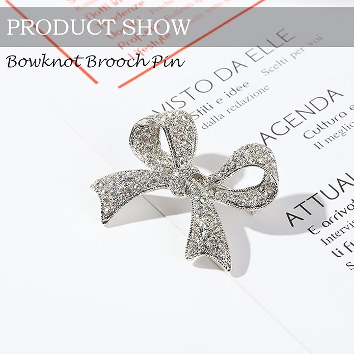 Elegant Crystal Bow Brooch Pin for Women,Vinage Sparkly Rhinestones Brooches Pins Beautiful Lapel Pins Dress Suit Shirt Ceremony Clothes Accessories Jewelry