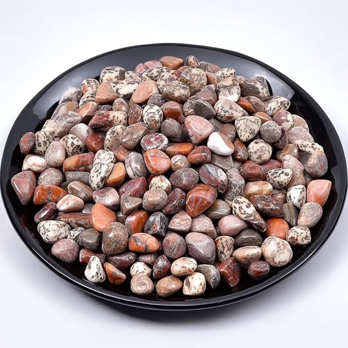 Polished Leopardskin Jasper Crystal Chips 200 Pcs - 0.3" 10 oz Tumbled Stone Chips Crushed Sea Glass Stones Healing Reiki Crystal Making Home Decoration