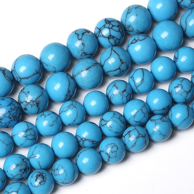 46PCS 8mm Natural Stone Beads Blue Turquoise Round Loose Gemstone Beads for Jewelry Making DIY Bracelet Necklace 15 Inch,Energy Stone Healing Power