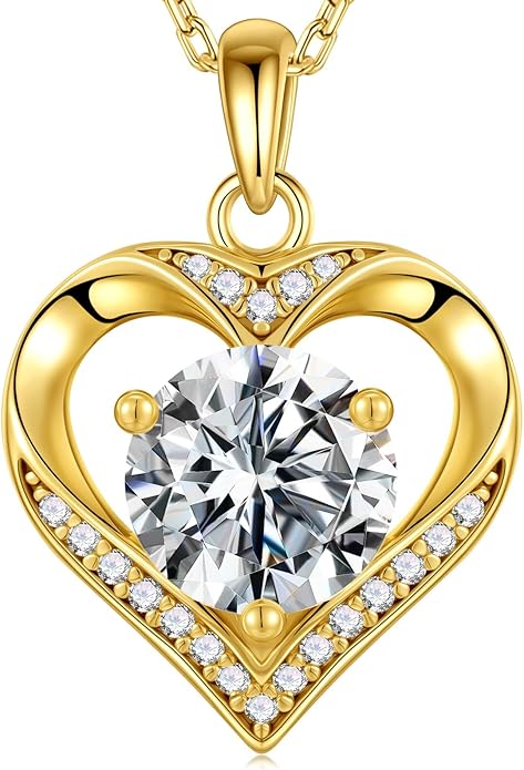 MOOSEA Valentines Day Gifts for Her - 925 Sterling Silver Heart Moissanite Pendant Necklace 1-3 Carat VVS1 Clarity Moissanite, Anniversary Birthday Gift for Women Mom Wife Girlfriend