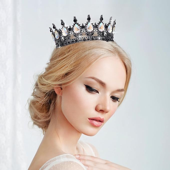 Queen Crown Rhinestone Wedding Crowns and Tiaras for Women Costume Party Hair Accessories Princess Birthday Crown Crystal Bridal Crown (Black & Moonlight Crown)