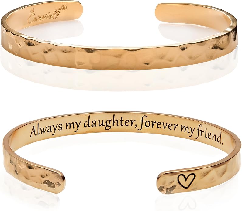 Carviell Engraved Cuff Bracelets for Women – Inspirational, Friendship, Love, Mom, Daughter, Sister, Christian, Graduation, Memorial & Wedding Gifts – 80+ Phrases – Stainless Steel, Gift-Ready