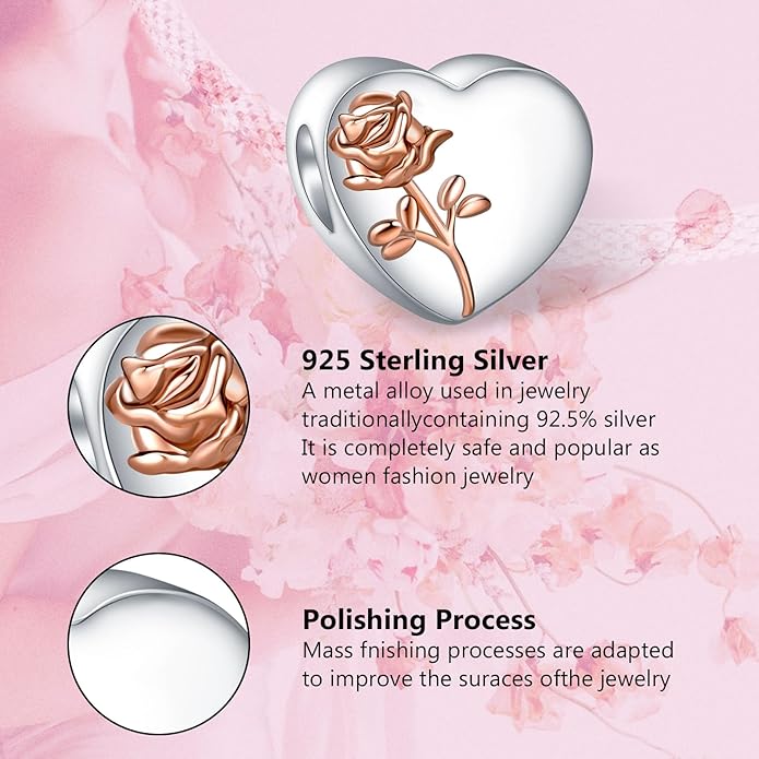 Annmors Personalized Photo Charms For Bracelets/Necklace 925 Sterling Silver Love Heart Shaped Engraved Customize Picture Gift for Birthday Mother's Day,Bead Charms Jewelry for Women