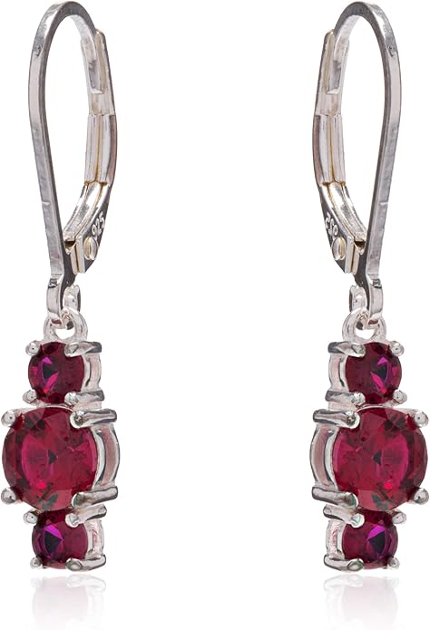 Amazon Essentials Sterling Silver Genuine and Created Gemstone Three Stone Birthstone Leverback Dangle Earrings